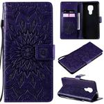 For Motorola Moto G9 Play Pressed Printing Sunflower Pattern Horizontal Flip PU Leather Case with Holder & Card Slots & Wallet & Lanyard(Purple)