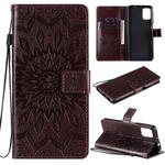 For Motorola Moto G9 Plus Pressed Printing Sunflower Pattern Horizontal Flip PU Leather Case with Holder & Card Slots & Wallet & Lanyard(Brown)