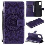 For Motorola Moto G9 Plus Pressed Printing Sunflower Pattern Horizontal Flip PU Leather Case with Holder & Card Slots & Wallet & Lanyard(Purple)