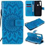 For Motorola One Fusion Plus Pressed Printing Sunflower Pattern Horizontal Flip PU Leather Case with Holder & Card Slots & Wallet & Lanyard(Blue)