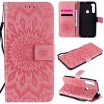 For Motorola One Fusion Plus Pressed Printing Sunflower Pattern Horizontal Flip PU Leather Case with Holder & Card Slots & Wallet & Lanyard(Rose Gold)