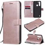 For Motorola Moto One Fuson Solid Color Horizontal Flip Protective Leather Case with Holder & Card Slots & Wallet & Photo Frame & Lanyard(Rose Gold)