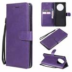 For Huawei Mate 40 Pro Solid Color Horizontal Flip Protective Leather Case with Holder & Card Slots & Wallet & Photo Frame & Lanyard(Purple)