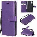 For Samsung Galaxy A01 Solid Color Horizontal Flip Protective Leather Case with Holder & Card Slots & Wallet & Photo Frame & Lanyard(Purple)