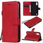 For Samsung Galaxy M01 Solid Color Horizontal Flip Protective Leather Case with Holder & Card Slots & Wallet & Photo Frame & Lanyard(Red)