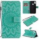For Samsung Galaxy A11(US Version) Pressed Printing Sunflower Pattern Horizontal Flip PU Leather Case with Holder & Card Slots & Wallet & Lanyard(Green)