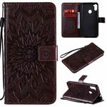 For Samsung Galaxy A11(US Version) Pressed Printing Sunflower Pattern Horizontal Flip PU Leather Case with Holder & Card Slots & Wallet & Lanyard(Brown)