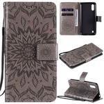For Samsung Galaxy M01 Pressed Printing Sunflower Pattern Horizontal Flip PU Leather Case with Holder & Card Slots & Wallet & Lanyard(Grey)