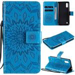 For Samsung Galaxy M01 Pressed Printing Sunflower Pattern Horizontal Flip PU Leather Case with Holder & Card Slots & Wallet & Lanyard(Blue)