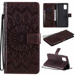 For Samsung Galaxy M51 Pressed Printing Sunflower Pattern Horizontal Flip PU Leather Case with Holder & Card Slots & Wallet & Lanyard(Brown)