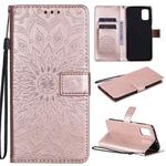 For Samsung Galaxy M51 Pressed Printing Sunflower Pattern Horizontal Flip PU Leather Case with Holder & Card Slots & Wallet & Lanyard(Rose Gold)