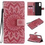 For Samsung Galaxy S20 FE Pressed Printing Sunflower Pattern Horizontal Flip PU Leather Case with Holder & Card Slots & Wallet & Lanyard(Pink)