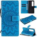 For Xiaomi Mi 10 Ultra Pressed Printing Sunflower Pattern Horizontal Flip PU Leather Case with Holder & Card Slots & Wallet & Lanyard(Blue)