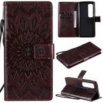 For Xiaomi Mi 10 Ultra Pressed Printing Sunflower Pattern Horizontal Flip PU Leather Case with Holder & Card Slots & Wallet & Lanyard(Brown)