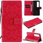 For Xiaomi Mi 10 Ultra Pressed Printing Sunflower Pattern Horizontal Flip PU Leather Case with Holder & Card Slots & Wallet & Lanyard(Red)
