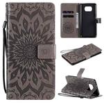 For Xiaomi Poco X3 NFC Pressed Printing Sunflower Pattern Horizontal Flip PU Leather Case with Holder & Card Slots & Wallet & Lanyard(Grey)
