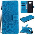 For Xiaomi Poco X3 NFC Pressed Printing Sunflower Pattern Horizontal Flip PU Leather Case with Holder & Card Slots & Wallet & Lanyard(Blue)