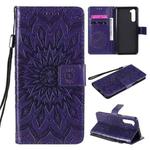 For OnePlus Nord Pressed Printing Sunflower Pattern Horizontal Flip PU Leather Case with Holder & Card Slots & Wallet & Lanyard(Purple)