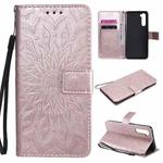 For OnePlus Nord Pressed Printing Sunflower Pattern Horizontal Flip PU Leather Case with Holder & Card Slots & Wallet & Lanyard(Rose Gold)