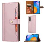 For Huawei P smart 2021 Calf Texture Double Fold Clasp Horizontal Flip Leather Case with Photo Frame & Holder & Card Slots & Wallet(Rose Gold)