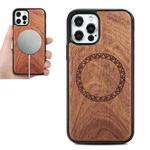 For iPhone 12 mini Wood Veneer Ring Embossed Magsafe Case Magnetic TPU Shockproof Case (Rosewood)