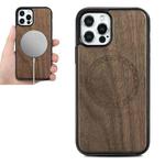 For iPhone 12 mini Wood Veneer Ring Embossed Magsafe Case Magnetic TPU Shockproof Case (Walnut)