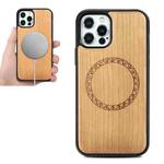 For iPhone 12 Pro Max Wood Veneer Ring Embossed Magsafe Case Magnetic TPU Shockproof Case(Cherry Wood)