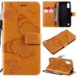 For Samsung Galaxy A01 3D Butterflies Embossing Pattern Horizontal Flip Leather Case with Holder & Card Slot & Wallet(Yellow)