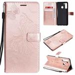 For Samsung Galaxy A21 3D Butterflies Embossing Pattern Horizontal Flip Leather Case with Holder & Card Slot & Wallet(Rose Gold)