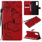 For Samsung Galaxy S20 FE 5G / S20 Lite 3D Butterflies Embossing Pattern Horizontal Flip Leather Case with Holder & Card Slot & Wallet(Red)