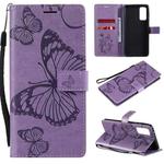 For Samsung Galaxy S20 FE 5G / S20 Lite 3D Butterflies Embossing Pattern Horizontal Flip Leather Case with Holder & Card Slot & Wallet(Purple)