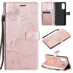 For Samsung Galaxy S20 FE 5G / S20 Lite 3D Butterflies Embossing Pattern Horizontal Flip Leather Case with Holder & Card Slot & Wallet(Rose Gold)
