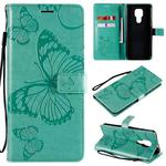 For Motorola Moto G9 Play 3D Butterflies Embossing Pattern Horizontal Flip Leather Case with Holder & Card Slot & Wallet(Green)