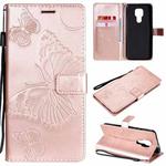 For Motorola Moto G9 Play 3D Butterflies Embossing Pattern Horizontal Flip Leather Case with Holder & Card Slot & Wallet(Rose Gold)