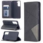 For Samsung Galaxy S21 5G Rhombus Texture Horizontal Flip Magnetic Leather Case with Holder & Card Slots(Black)