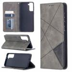 For Samsung Galaxy S21+ 5G Rhombus Texture Horizontal Flip Magnetic Leather Case with Holder & Card Slots(Grey)