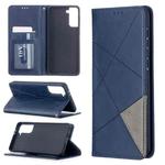 For Samsung Galaxy S21+ 5G Rhombus Texture Horizontal Flip Magnetic Leather Case with Holder & Card Slots(Blue)