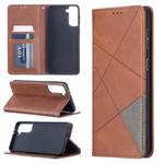 For Samsung Galaxy S21+ 5G Rhombus Texture Horizontal Flip Magnetic Leather Case with Holder & Card Slots(Brown)