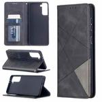 For Samsung Galaxy S21+ 5G Rhombus Texture Horizontal Flip Magnetic Leather Case with Holder & Card Slots(Black)