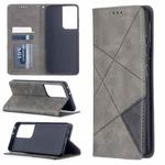 For Samsung Galaxy S21 Ultra 5G Rhombus Texture Horizontal Flip Magnetic Leather Case with Holder & Card Slots(Grey)