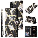 For iPhone 12 Pro Max Marble Bronzing Stitching Horizontal Flip PU Leather Case with Holder & Card Slots & Wallet & Photo Frame(Black)