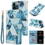 For iPhone 12 Pro Max Marble Bronzing Stitching Horizontal Flip PU Leather Case with Holder & Card Slots & Wallet & Photo Frame(Blue)