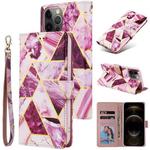 For iPhone 12 Pro Max Marble Bronzing Stitching Horizontal Flip PU Leather Case with Holder & Card Slots & Wallet & Photo Frame(Purple)