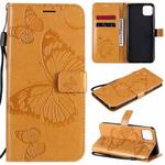 For OPPO Realme C11 3D Butterflies Embossing Pattern Horizontal Flip Leather Case with Holder & Card Slot & Wallet & Lanyard(Yellow)