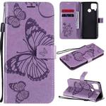 For OPPO Realme C15 3D Butterflies Embossing Pattern Horizontal Flip Leather Case with Holder & Card Slot & Wallet & Lanyard(Purple)