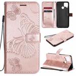 For OPPO Realme C12 3D Butterflies Embossing Pattern Horizontal Flip Leather Case with Holder & Card Slot & Wallet & Lanyard(Rose Gold)