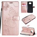 For Xiaomi Poco X3 NFC 3D Butterflies Embossing Pattern Horizontal Flip Leather Case with Holder & Card Slot & Wallet(Rose Gold)
