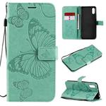 For Xiaomi Redmi 9A 3D Butterflies Embossing Pattern Horizontal Flip Leather Case with Holder & Card Slot & Wallet(Green)