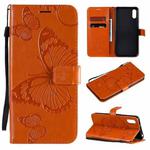 For Xiaomi Redmi 9A 3D Butterflies Embossing Pattern Horizontal Flip Leather Case with Holder & Card Slot & Wallet(Orange)