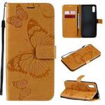 For Xiaomi Redmi 9A 3D Butterflies Embossing Pattern Horizontal Flip Leather Case with Holder & Card Slot & Wallet(Yellow)